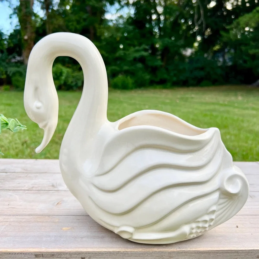 Old Vintage Ceramic White Swan Planter Vase | Made in USA